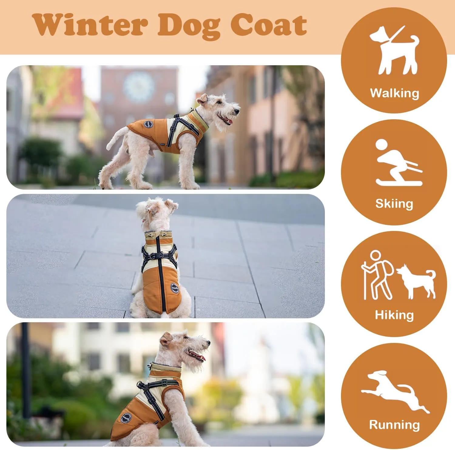 Winter Coat, Waterproof Jacket, Warm Turtleneck Fleece Vest With Built-in Harness, Reflective Snow Jacket Snowsuit for Small Medium Large Dogs, Orange XXXL