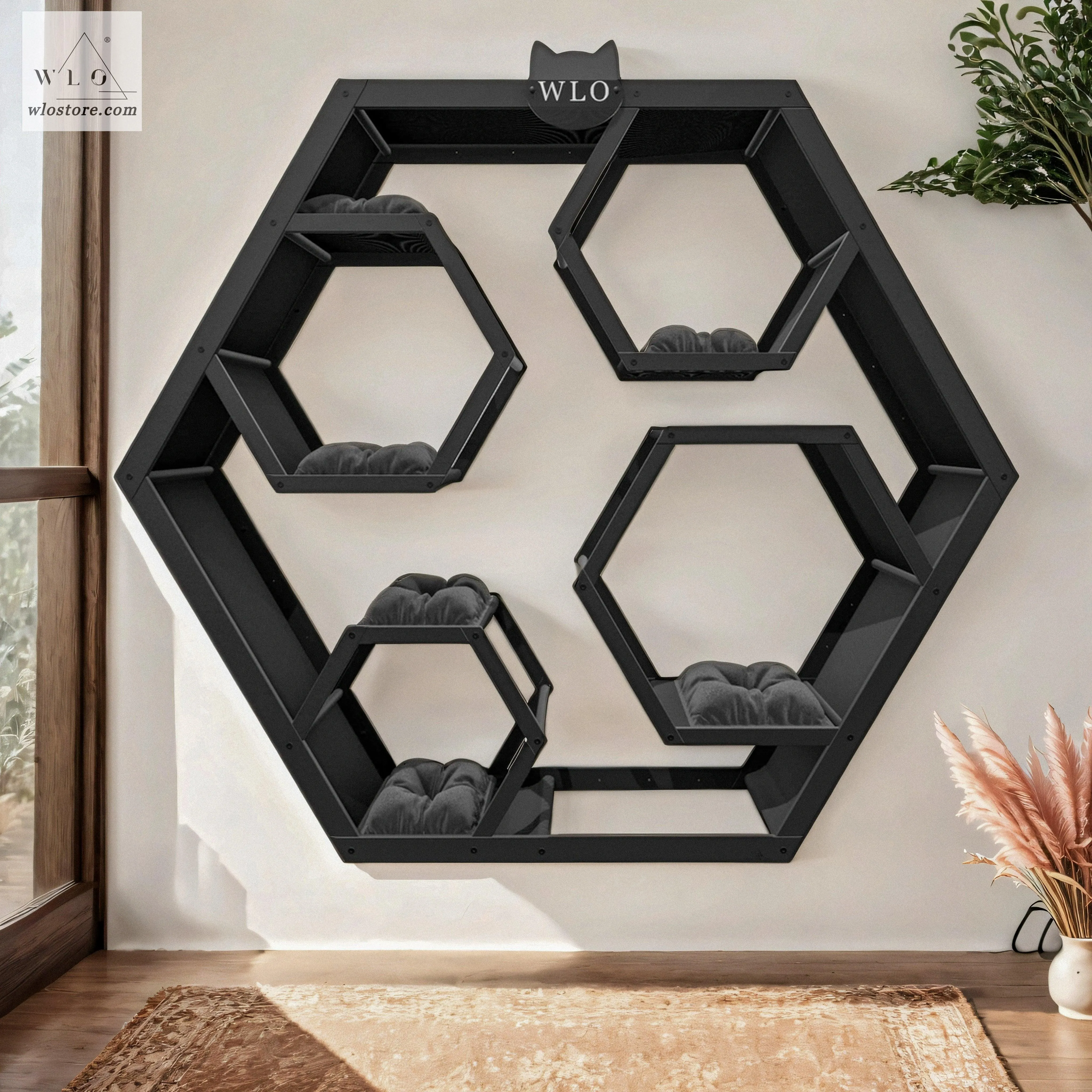 WLO® Black Hexxon Compact Cat Shelf