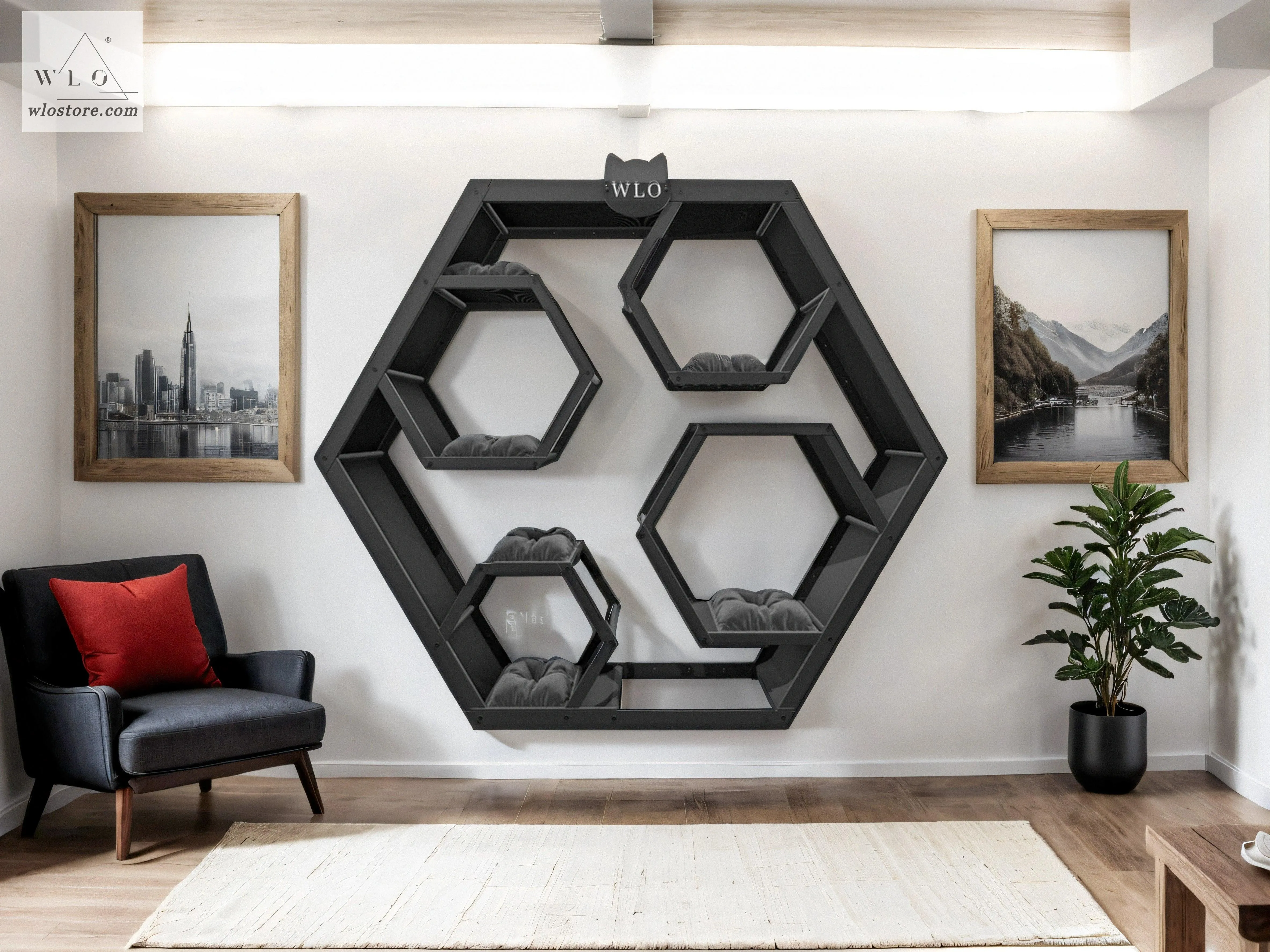 WLO® Black Hexxon Compact Cat Shelf