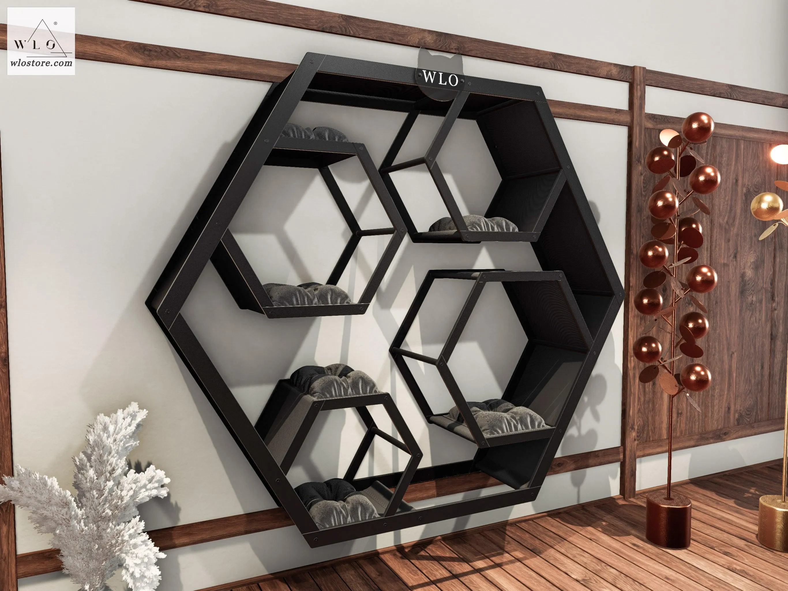 WLO® Black Hexxon Compact Cat Shelf
