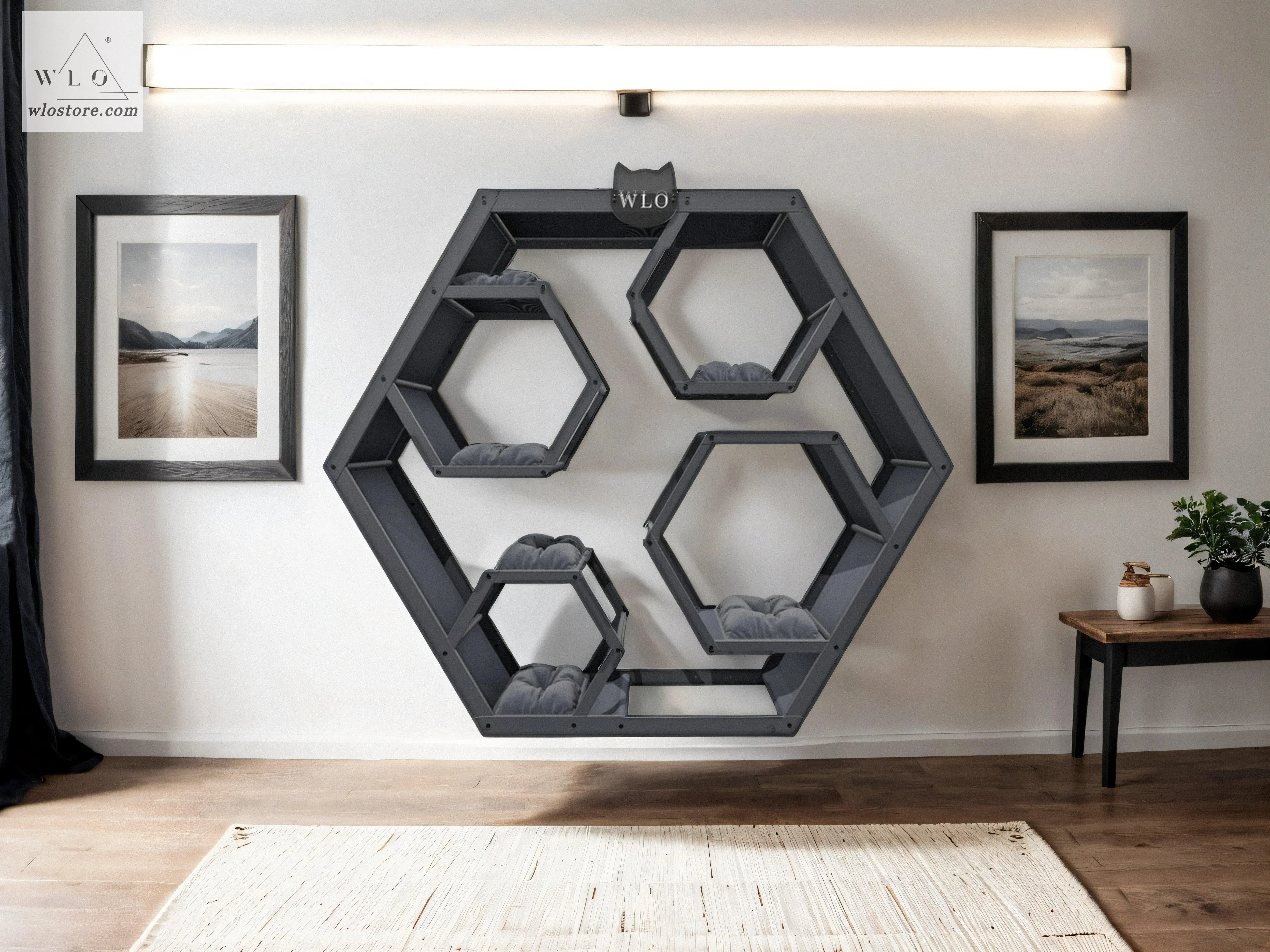 WLO® Gray Hexxon Compact Cat Shelf