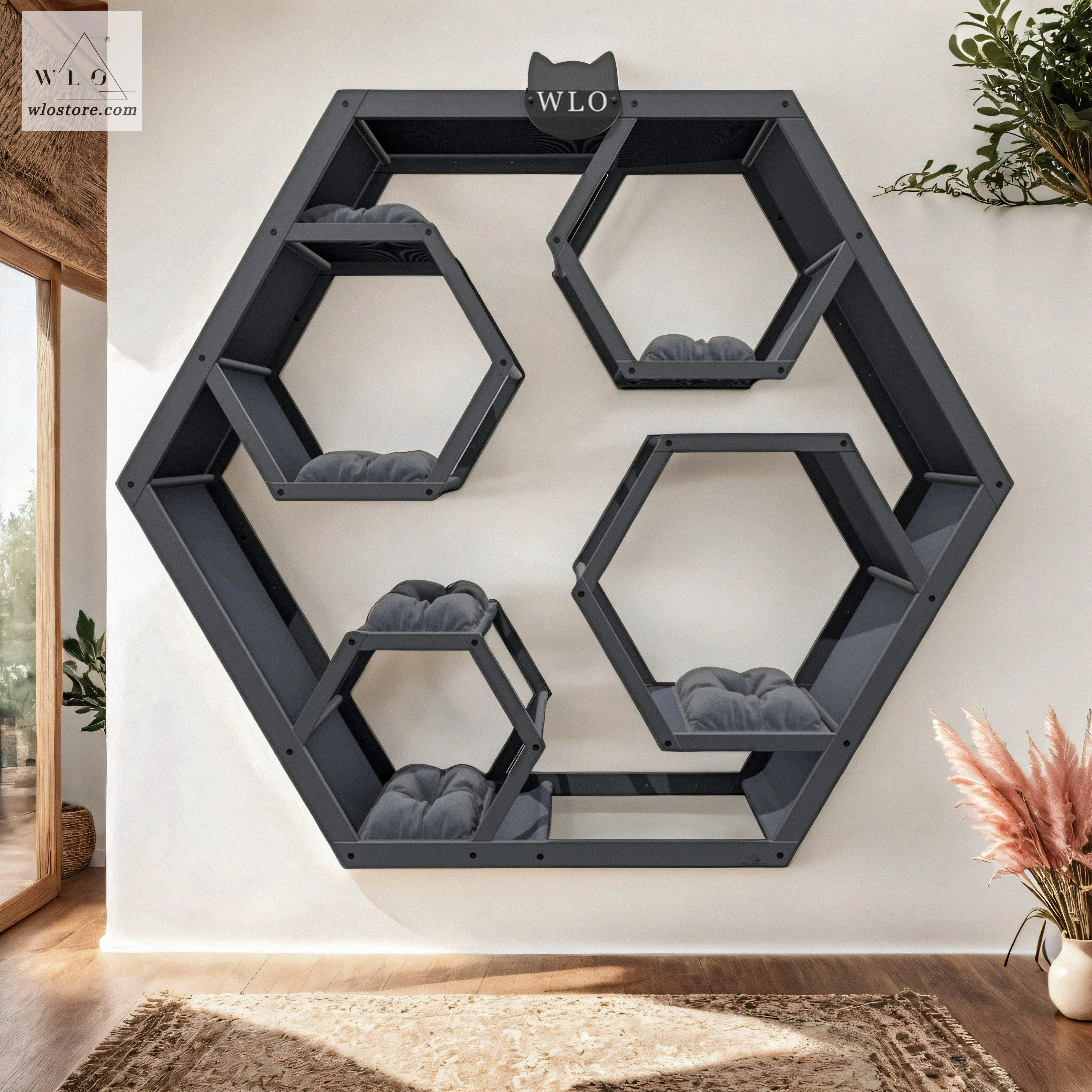 WLO® Gray Hexxon Compact Cat Shelf