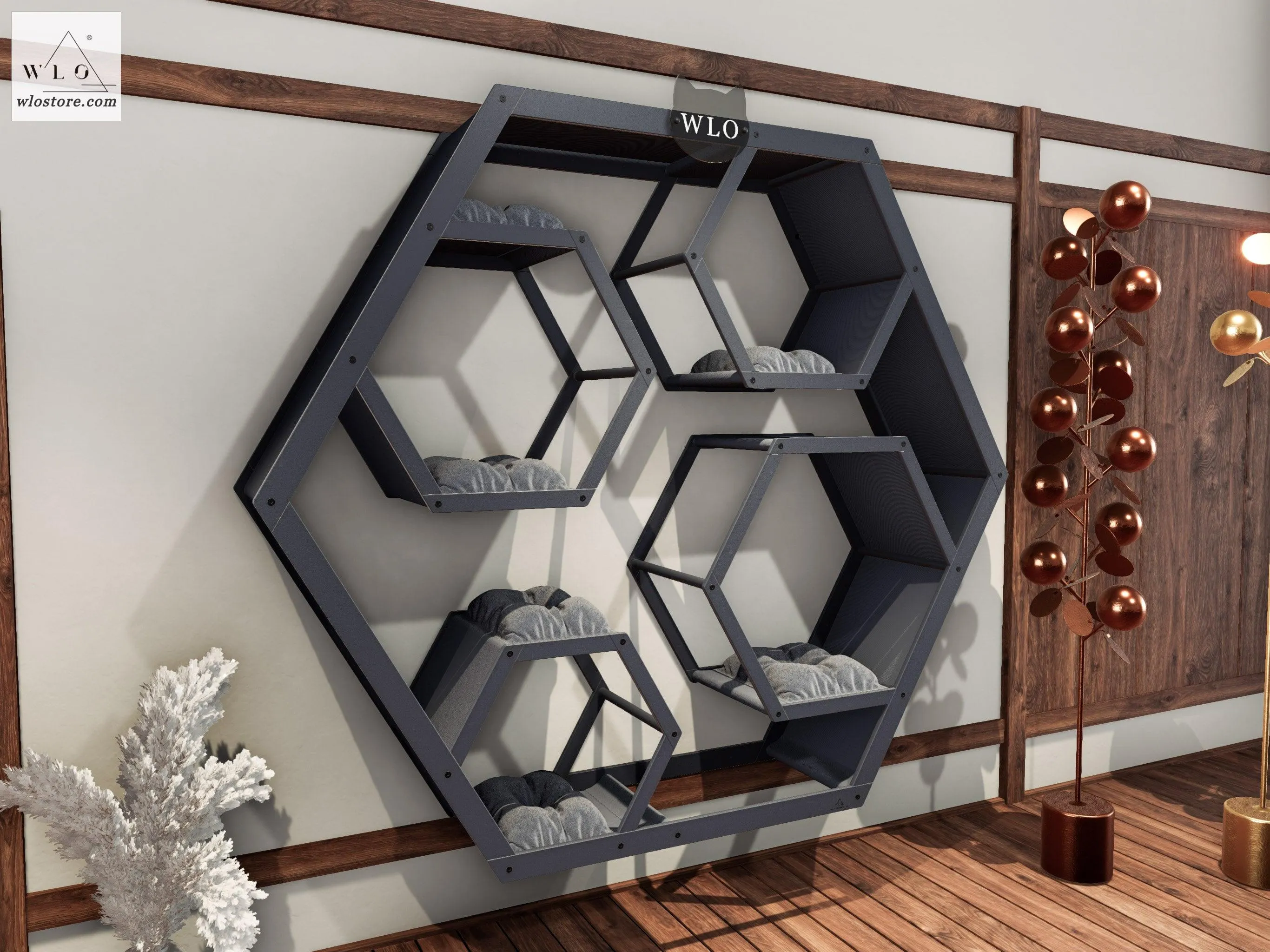 WLO® Gray Hexxon Compact Cat Shelf