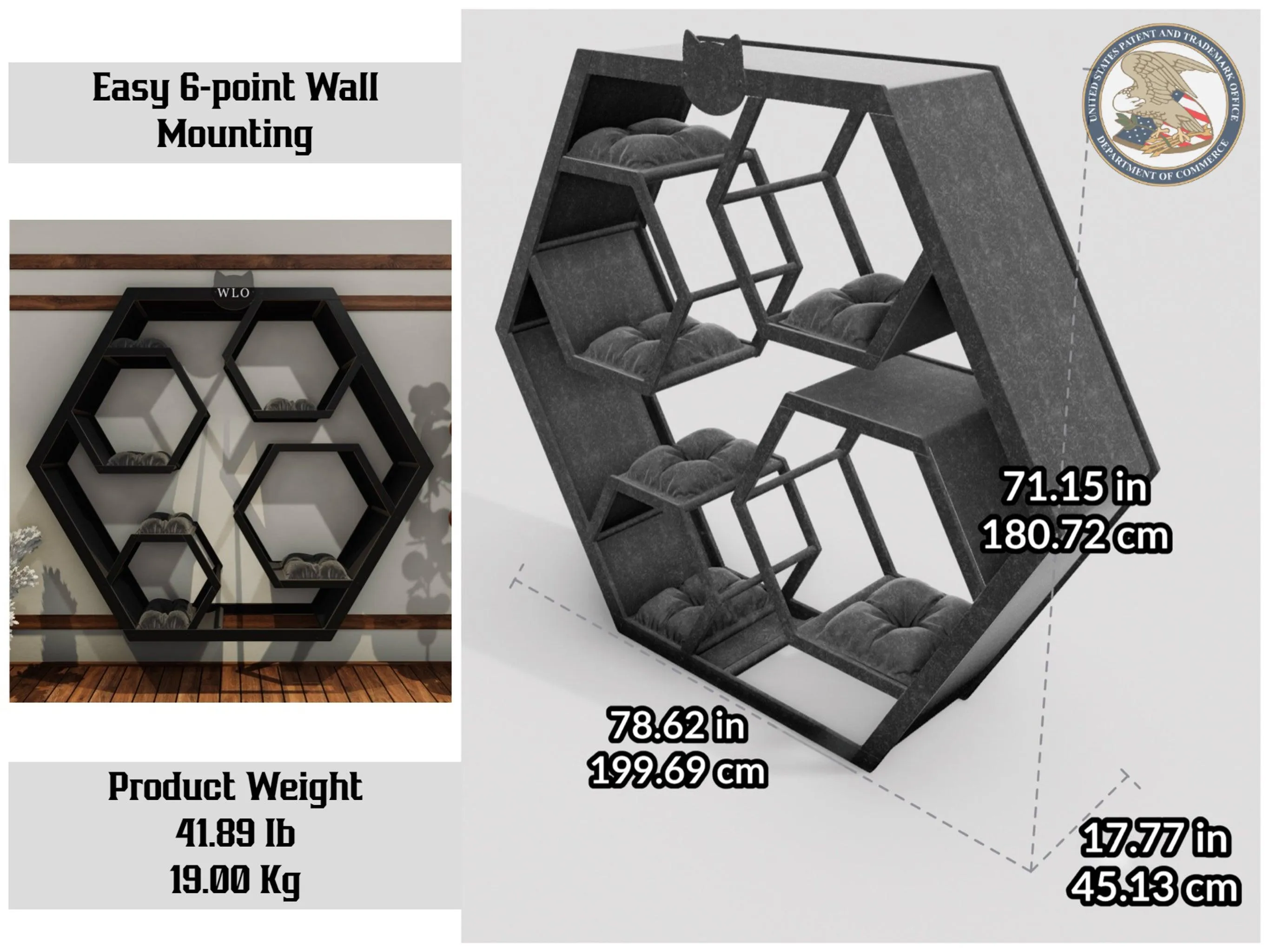 WLO® Gray Hexxon Compact Cat Shelf