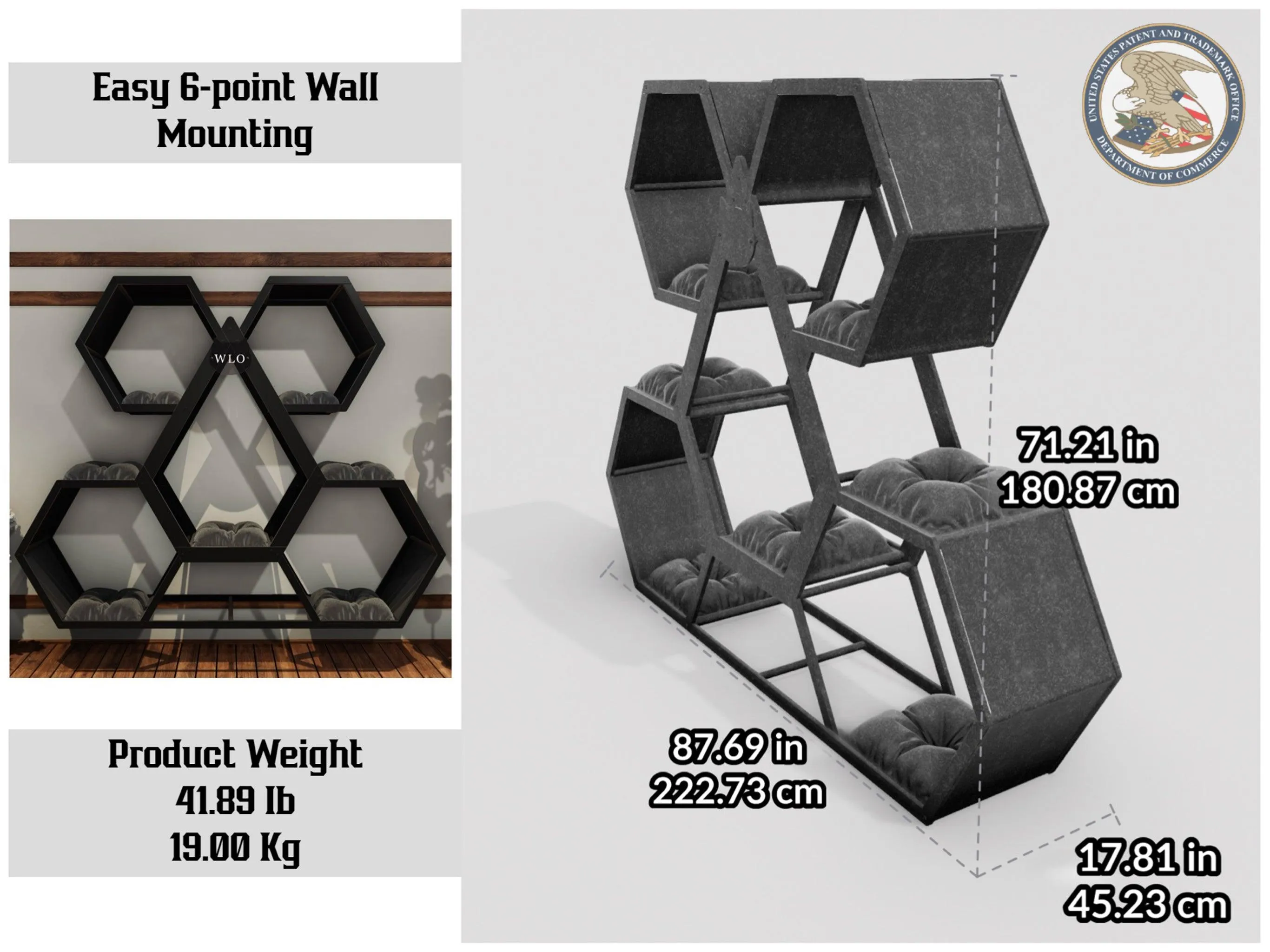 WLO® Gray Teardrop Compact Cat Shelf