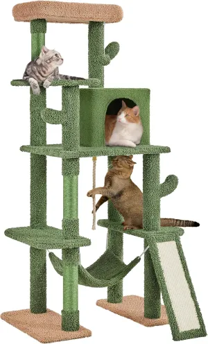 Yaheetech Cactus Cat Tree, 63 H Multi-Level Cat Tower for Indoor Cats, Tall Climbing Tower with Sisal-Covered Scratching Posts & Condo, Pet Furniture Activity Center for Kitten