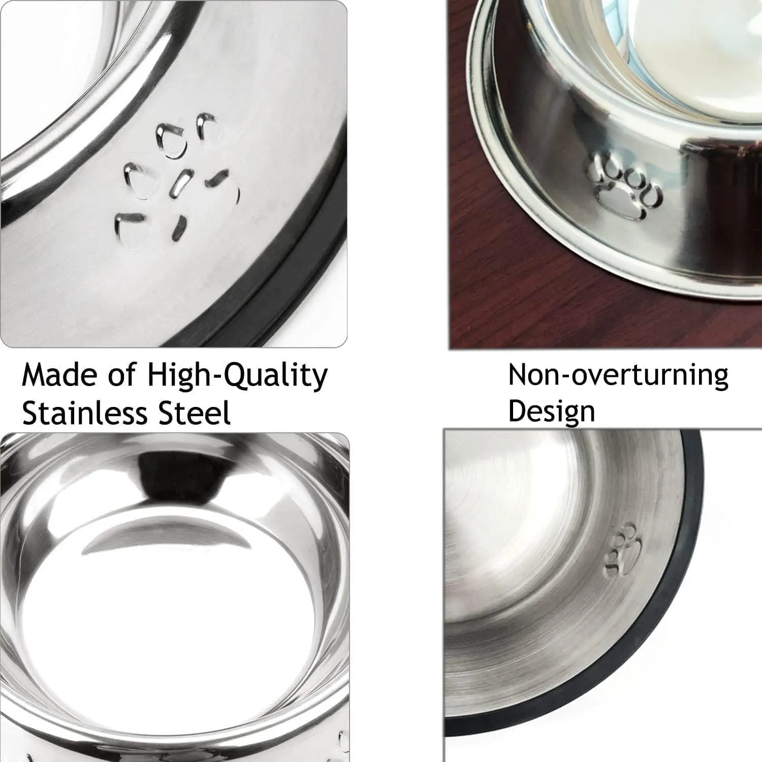 YUDANSI 2 Stainless Steel Dog Bowls, Puppy Kitten Feeding Bowls, Shallow Cat Dish with Rubber Base, Mini and Small Pet Feeder Food Water Plate (S-11oz)